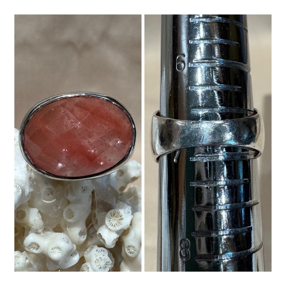 Strawberry Quartz Sterling Silver Ring Size 6.75